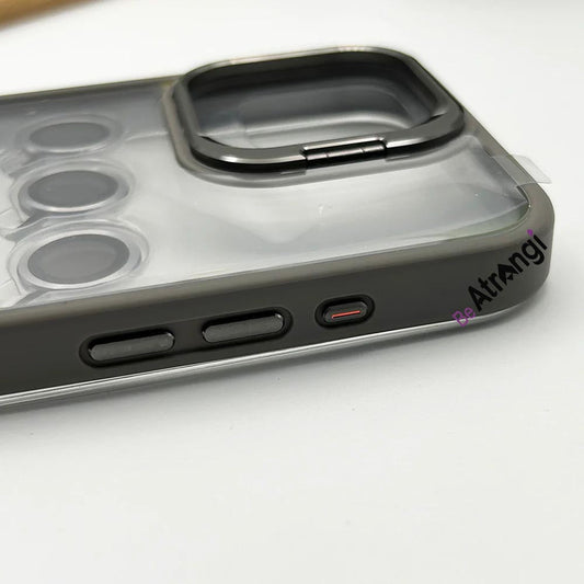 iPhone 15 Series Flip Bracket Lens Protection Case Cover (Grey)